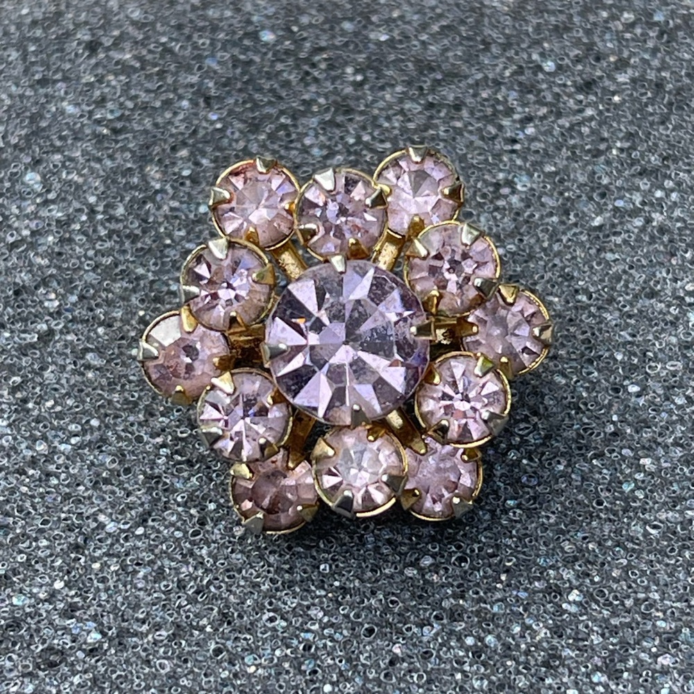 Vintage Small Floral Rhinestone Brooch Lapel Pin